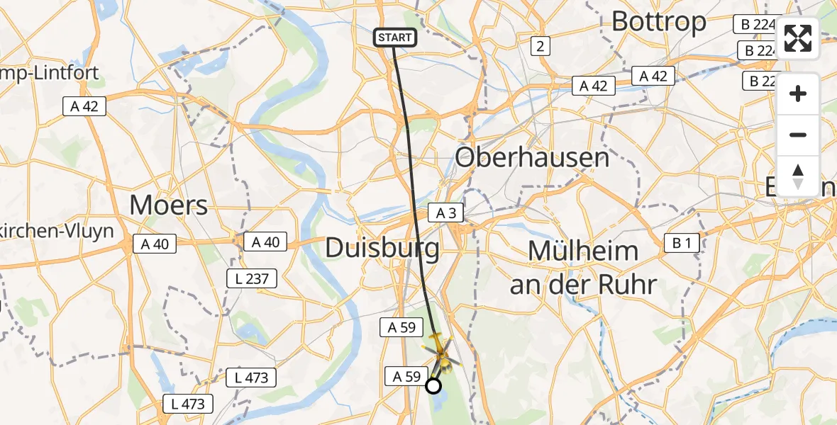 Flugroute Rettungshubschrauber Duisburg - Duisburg, 23 Mai 2026, 16:07