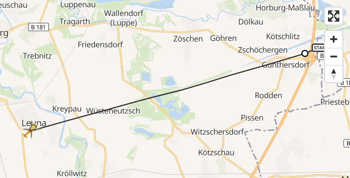 Flugroute Rettungshubschrauber ADAC Air Rescue Station Leipzig/Schkeuditz-Dölzig Hubschrauberlandeplatz (Christoph 61) - Leuna, 23 Mai 2026, 16:19