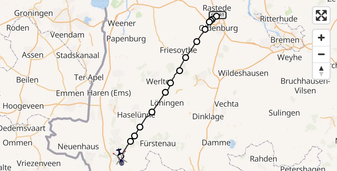 Flugroute Polizeihubschrauber Rastede - Emsbüren, 23 Mai 2026, 16:26