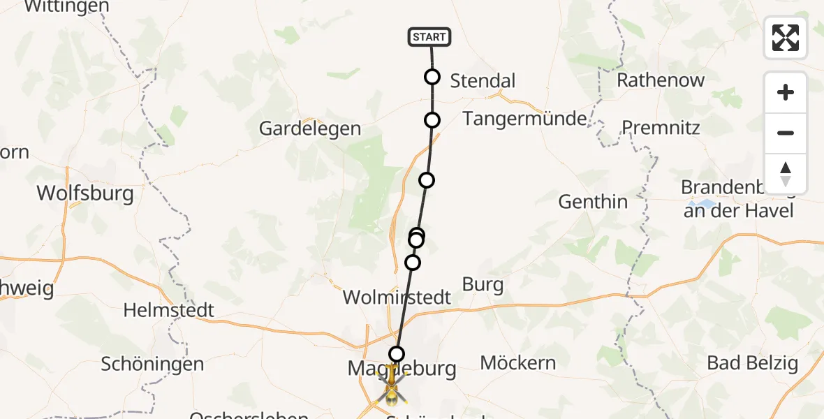 Flugroute Rettungshubschrauber Bismark (Altmark) - Magdeburg, 23 Mai 2026, 16:33