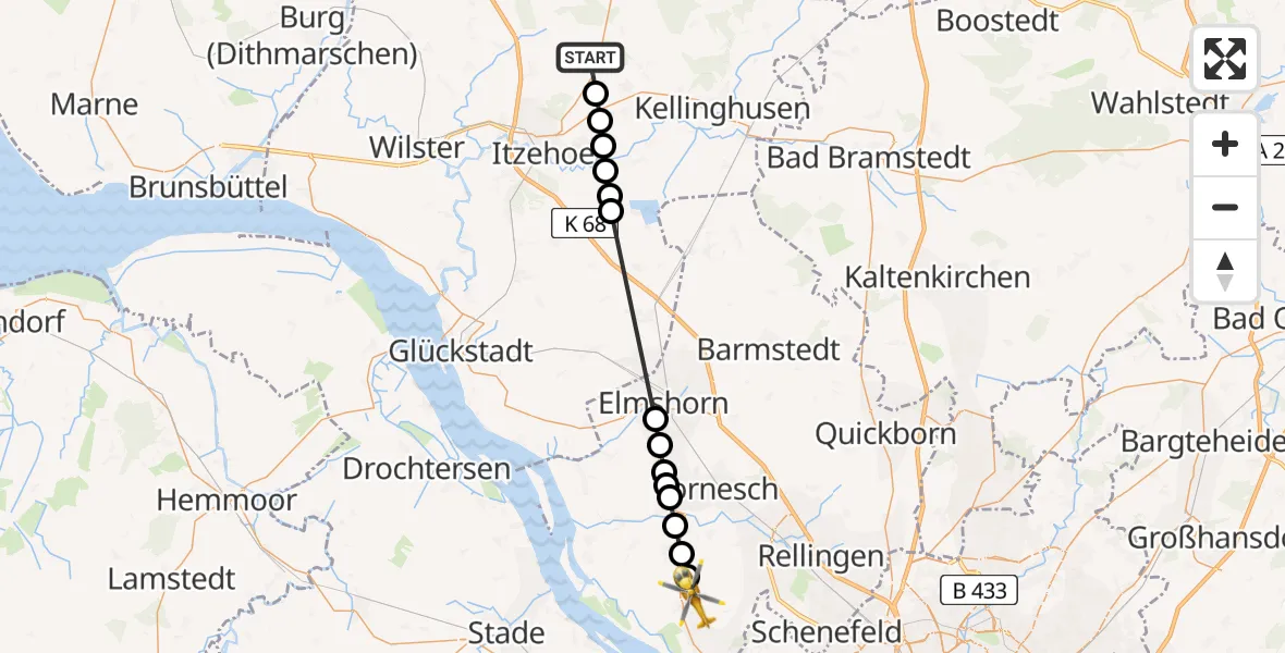 Flugroute Rettungshubschrauber Hohenlockstedt - Holm, 23 Mai 2026, 16:40