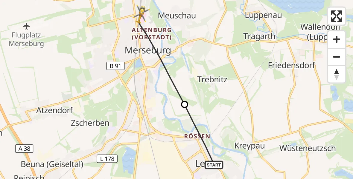 Flugroute Rettungshubschrauber Leuna - Merseburg, 23 Mai 2026, 16:41