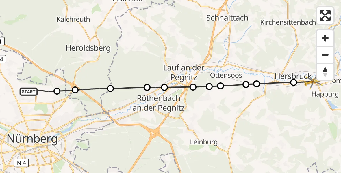 Flugroute Ambulanzhubschrauber Flughafen Nuremberg - Happurg, 23 Mai 2026, 16:48