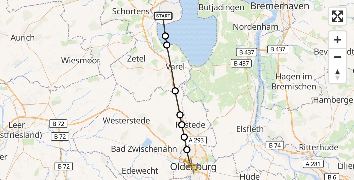 Flugroute Rettungshubschrauber Wilhelmshaven - Oldenburg (Oldb), 23 Mai 2026, 16:48