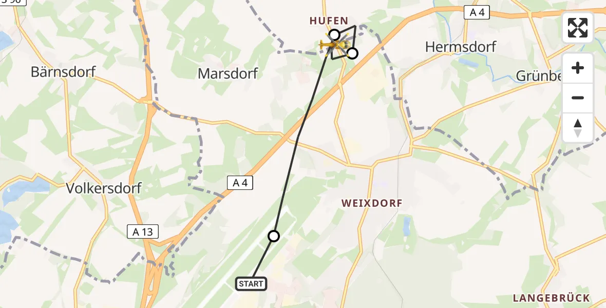 Flugroute Rettungshubschrauber Dresden Bundespolizei Hubschrauberlandeplatz - Dresden, 23 Mai 2026, 16:55