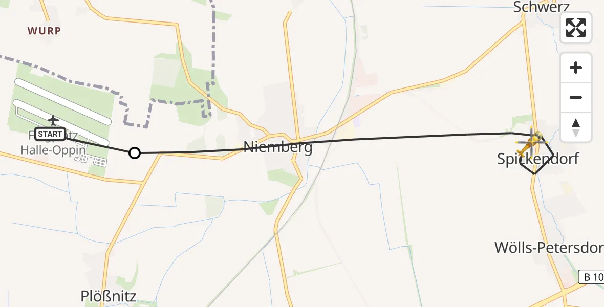 Flugroute Rettungshubschrauber Halle-Oppin Flugplatz - Landsberg, 23 Mai 2026, 16:57