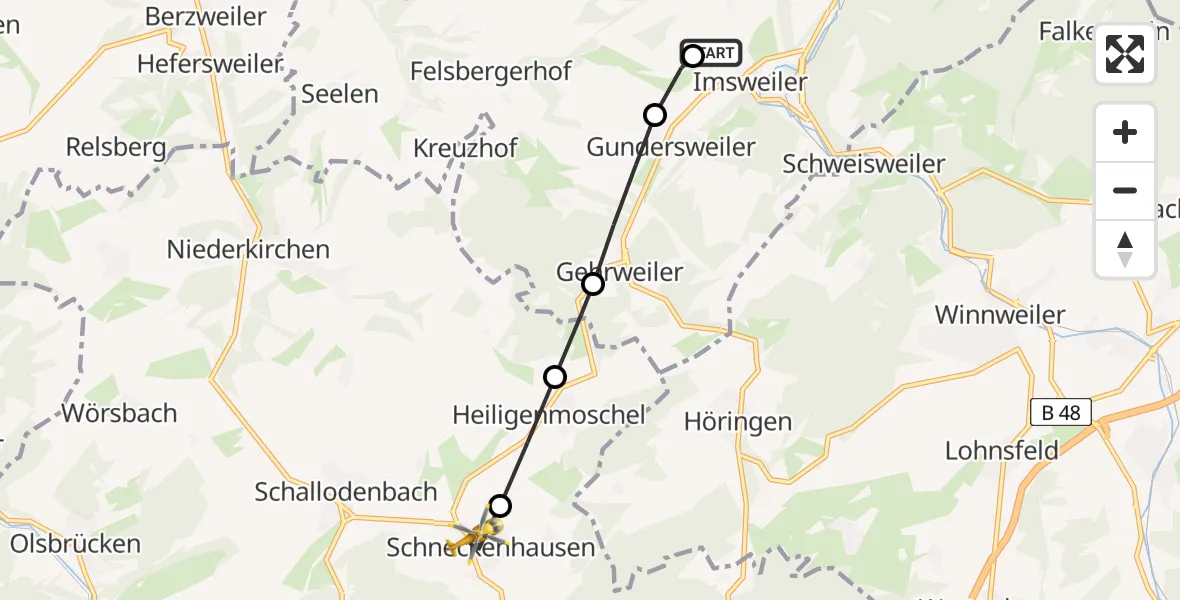 Flugroute Rettungshubschrauber Imsweiler UL - Schneckenhausen, 23 Mai 2026, 16:57