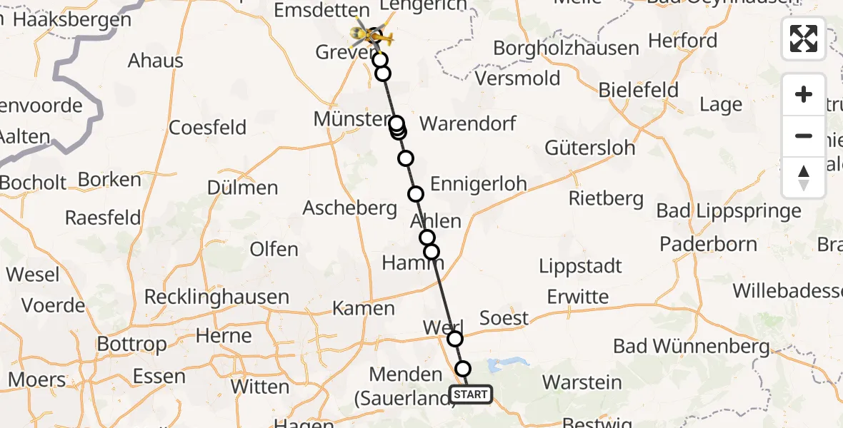 Flugroute Ambulanzhubschrauber Arnsberg - Christoph  Westfalen-ADAC, 23 Mai 2026, 16:58