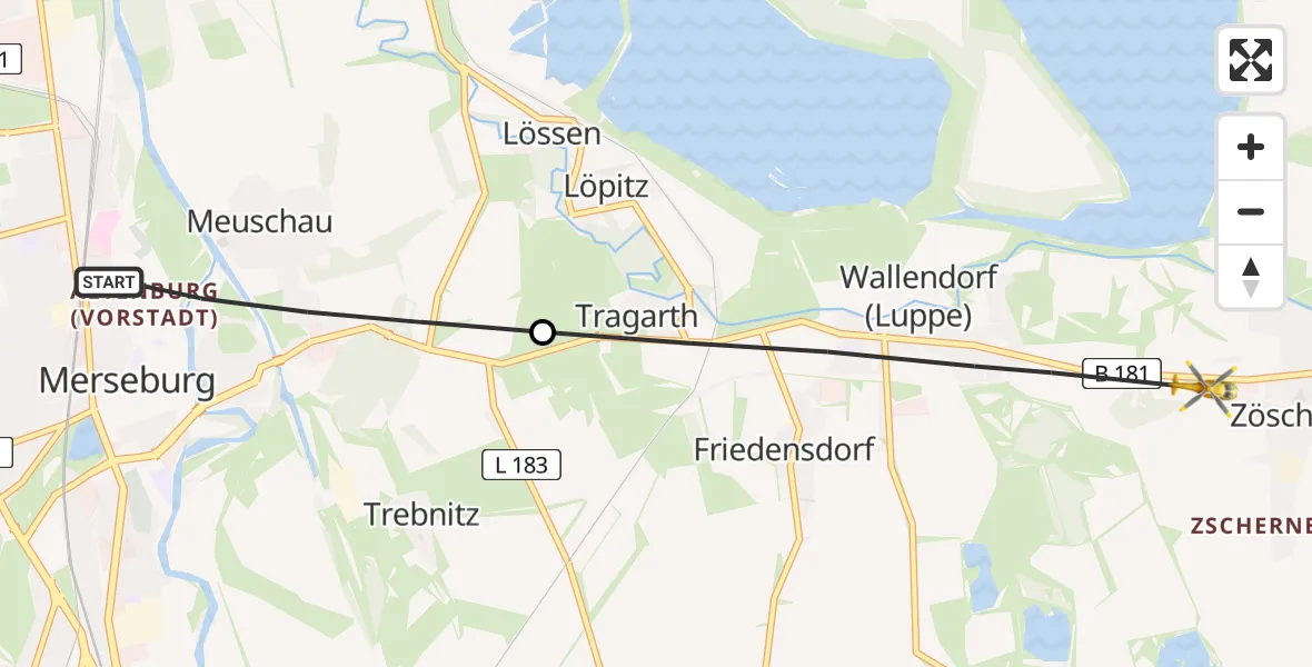 Flugroute Rettungshubschrauber Merseburg - Leuna, 23 Mai 2026, 17:02