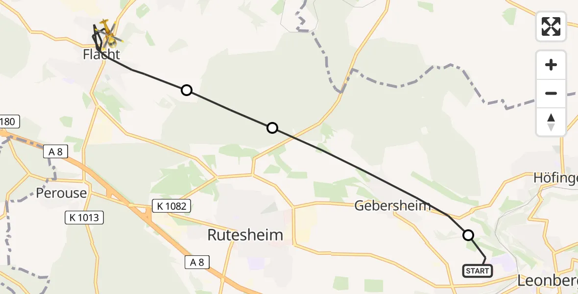 Flugroute Rettungshubschrauber Leonberg Hospital - Weissach, 23 Mai 2026, 17:08
