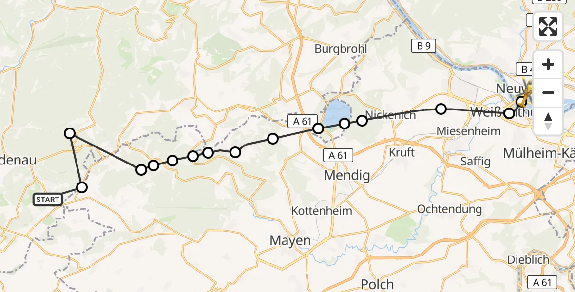 Flugroute Ambulanzhubschrauber Herschbroich - Neuwied, 23 Mai 2026, 17:08