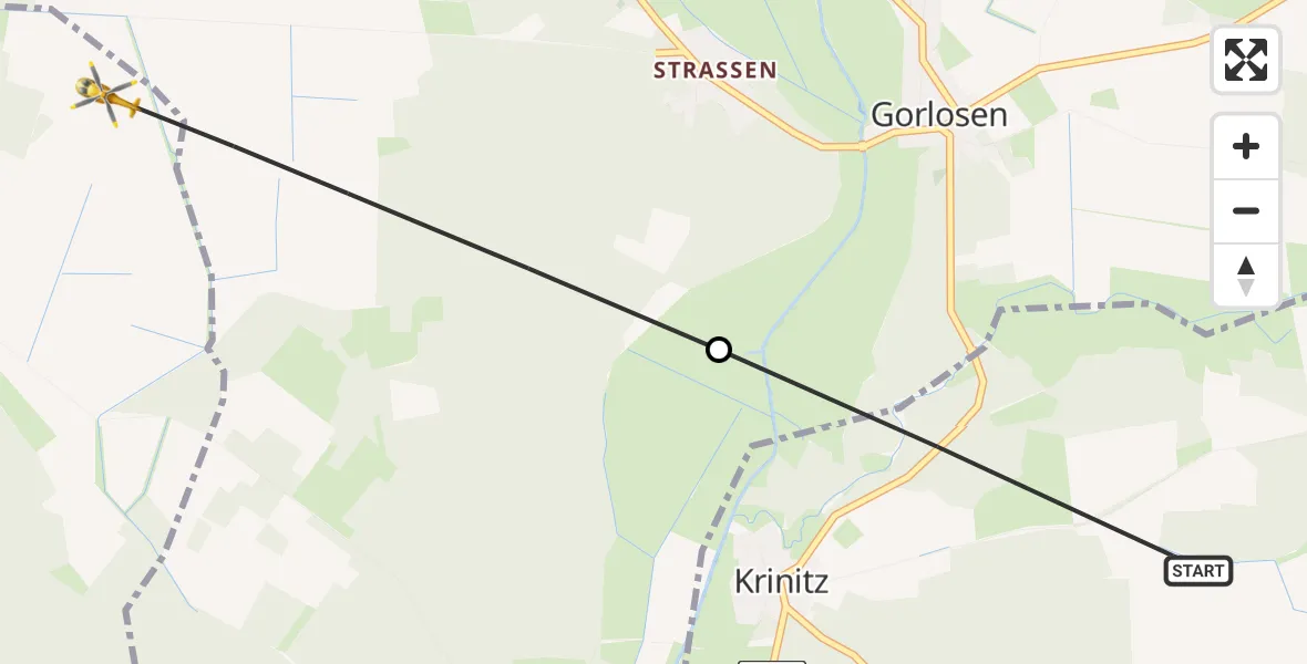 Flugroute Rettungshubschrauber Milow - Malk Göhren, 23 Mai 2026, 17:15
