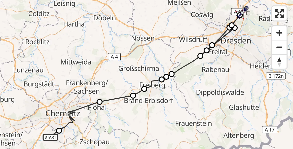 Flugroute Polizeihubschrauber Neukirchen/Erzgeb. - Dresden Flughafen, 23 Mai 2026, 17:22