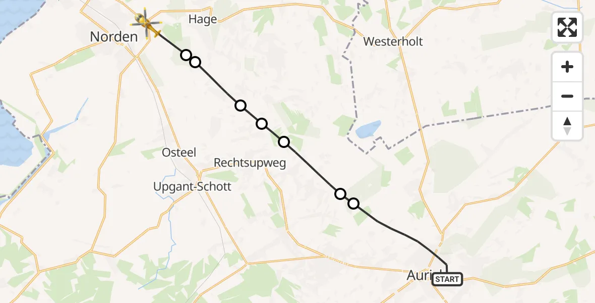 Flugroute Ambulanzhubschrauber Aurich - Lütetsburg, 23 Mai 2026, 17:41