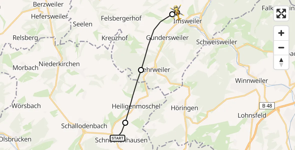Flugroute Rettungshubschrauber Schneckenhausen - Imsweiler UL, 23 Mai 2026, 17:43