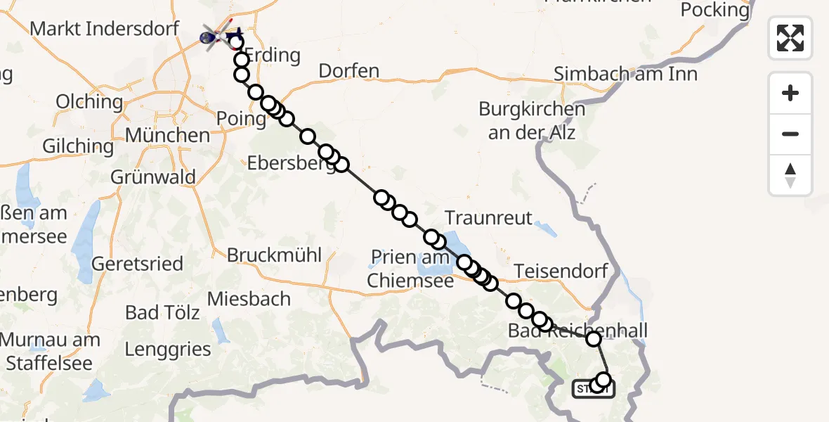 Flugroute Polizeihubschrauber Ramsau b.Berchtesgaden - München Flughafen, 23 Mai 2026, 17:47