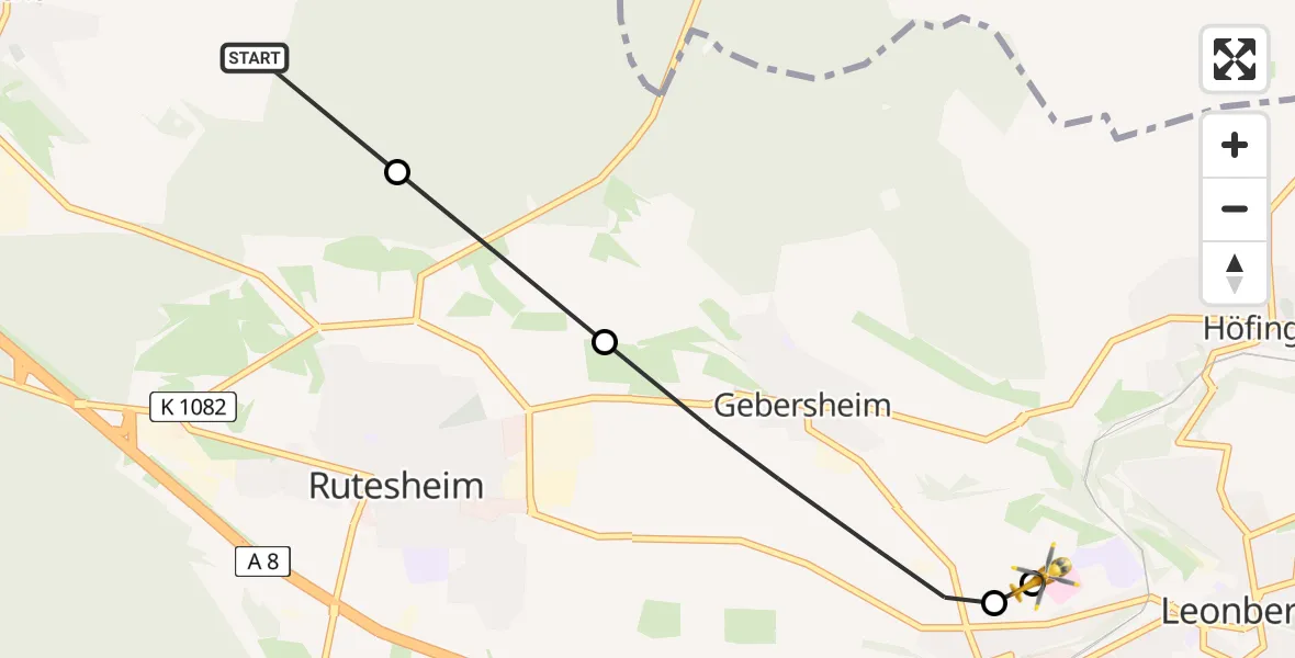 Flugroute Rettungshubschrauber Weissach - Leonberg Hospital, 23 Mai 2026, 17:55