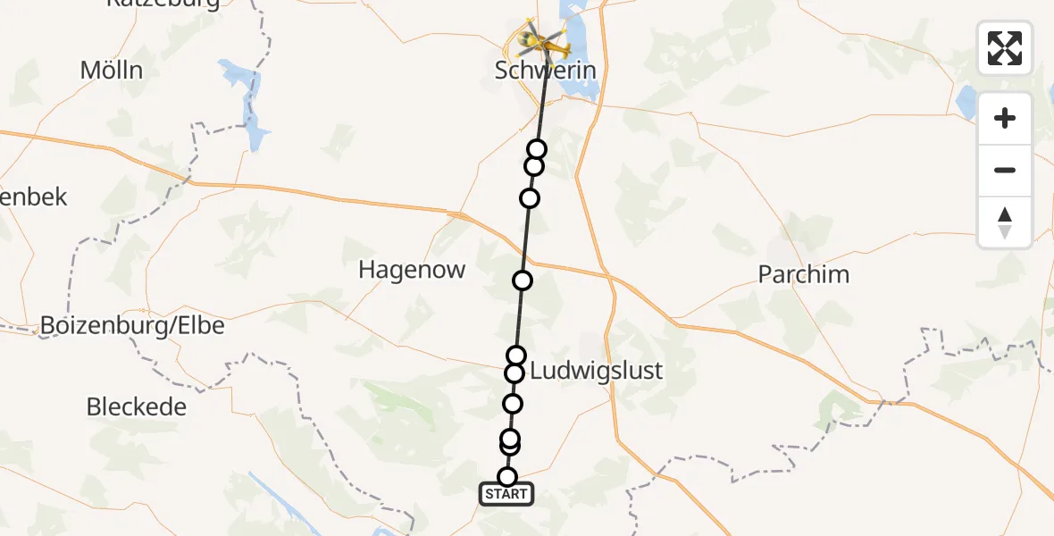 Flugroute Rettungshubschrauber Malliß - Schwerin, 23 Mai 2026, 18:02