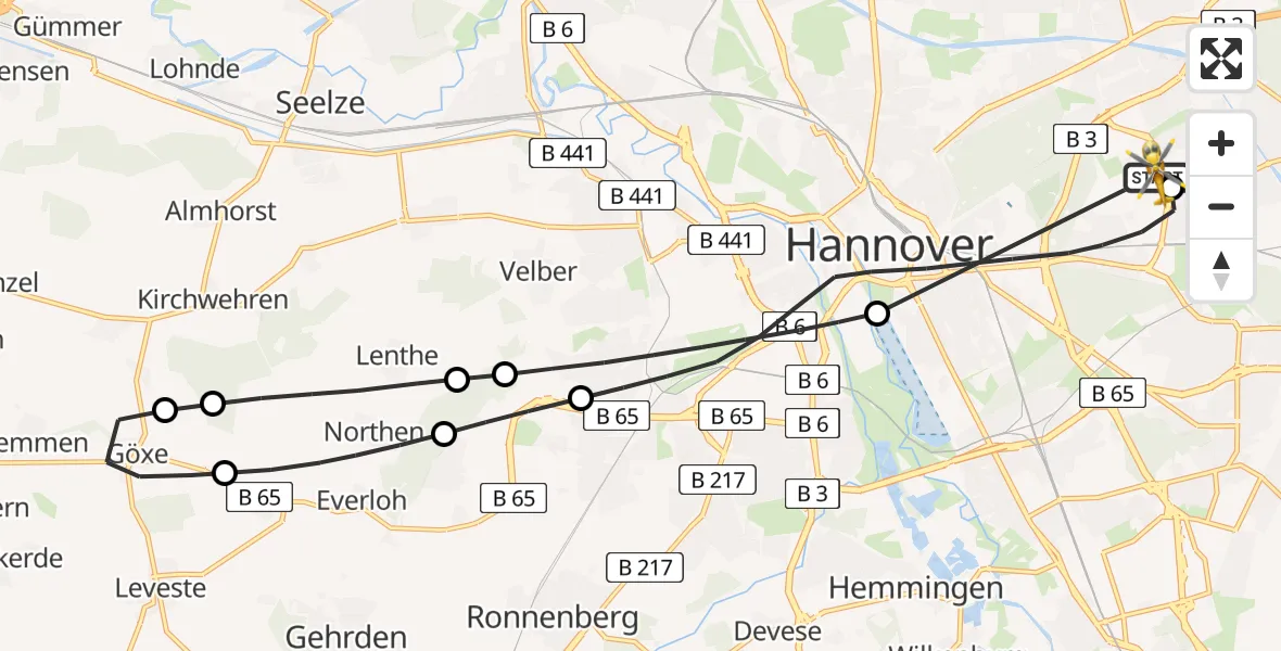 Flugroute Rettungshubschrauber Hannover Luftrettung Hubschrauberlandeplatz (Christoph 4) - Hannover Luftrettung Hubschrauberlandeplatz (Christoph 4), 23 Mai 2026, 18:08
