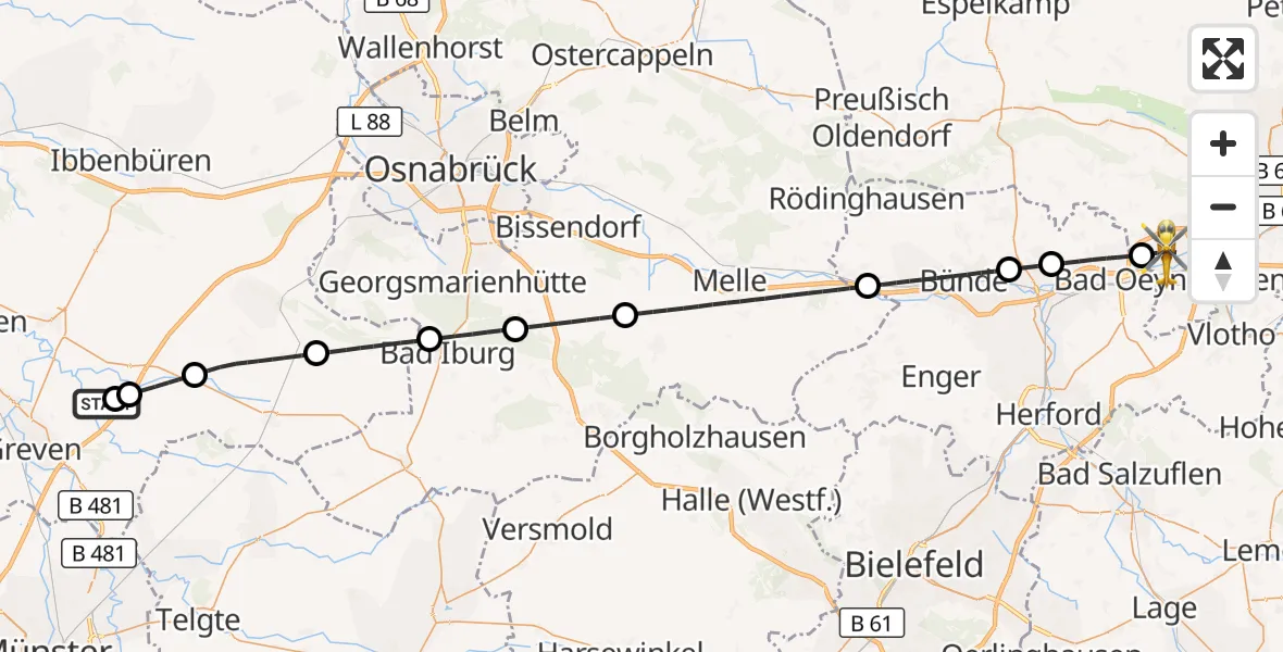 Flugroute Ambulanzhubschrauber Christoph  Westfalen-ADAC - Bad Oeynhausen, 23 Mai 2026, 18:17