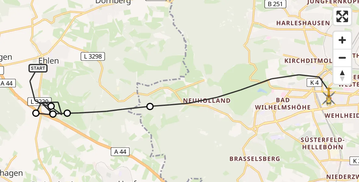 Flugroute Rettungshubschrauber Habichtswald - Kassel, 23 Mai 2026, 18:19