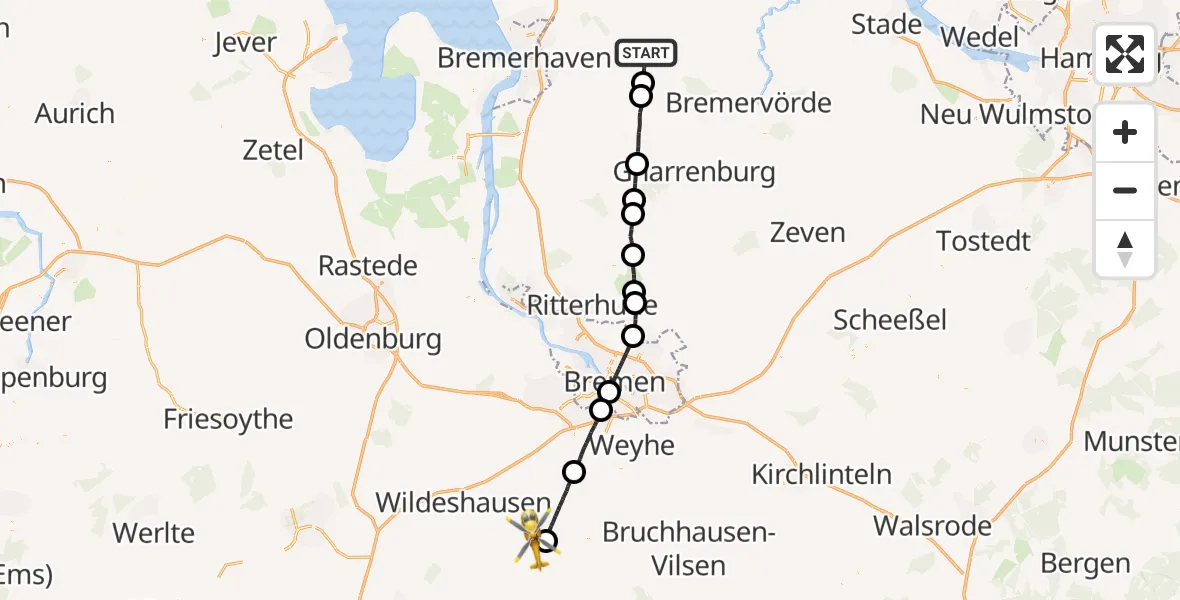 Flugroute Rettungshubschrauber Geestland - Twistringen, 23 Mai 2026, 18:32