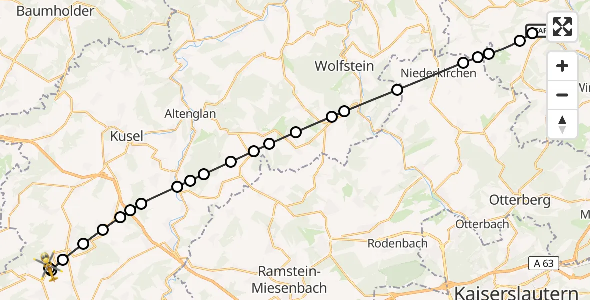 Flugroute Rettungshubschrauber Imsweiler UL - Krottelbach, 23 Mai 2026, 18:38