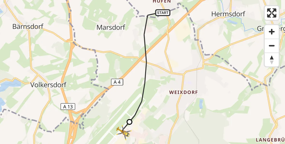 Flugroute Rettungshubschrauber Dresden - Dresden Bundespolizei Hubschrauberlandeplatz, 23 Mai 2026, 18:48