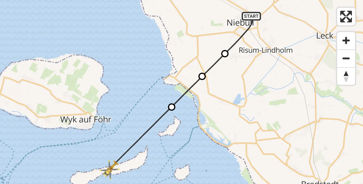 Flugroute Rettungshubschrauber Niebüll - Langeneß, 23 Mai 2026, 18:50