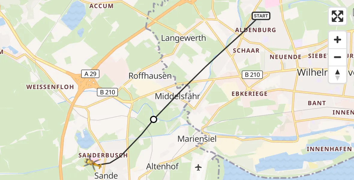 Flugroute Rettungshubschrauber Wilhelmshaven - Sande, 23 Mai 2026, 18:53
