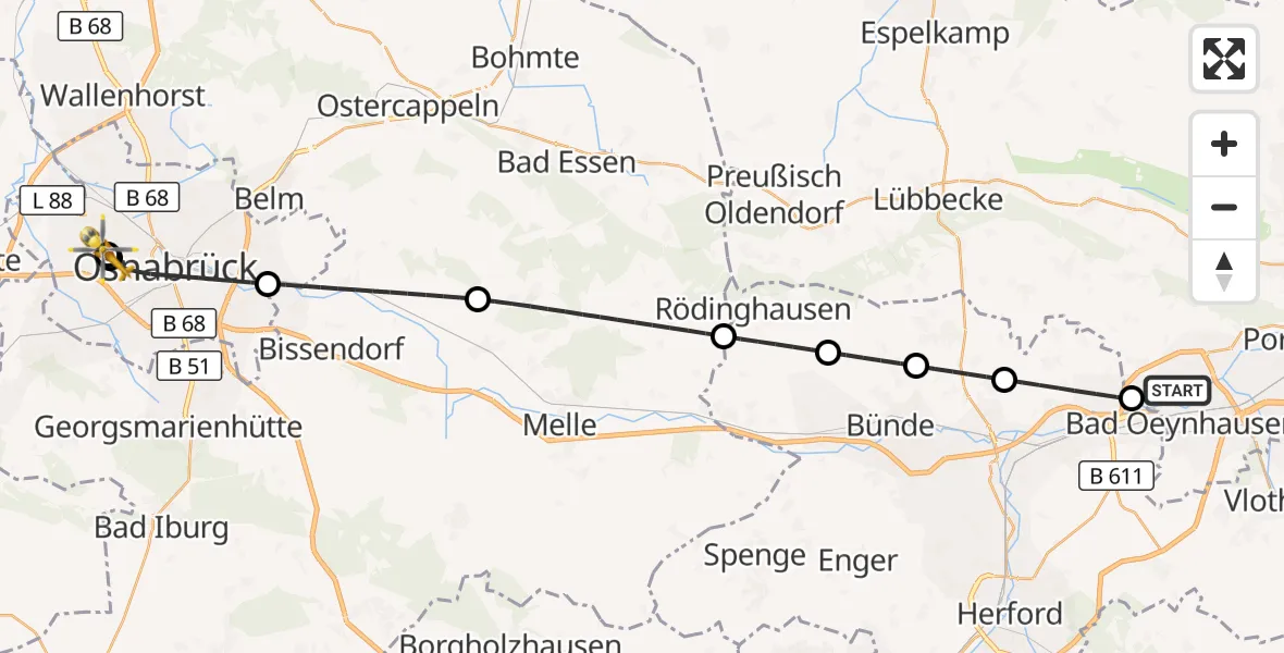 Flugroute Ambulanzhubschrauber Bad Oeynhausen - Osnabrück Hospital, 23 Mai 2026, 18:54