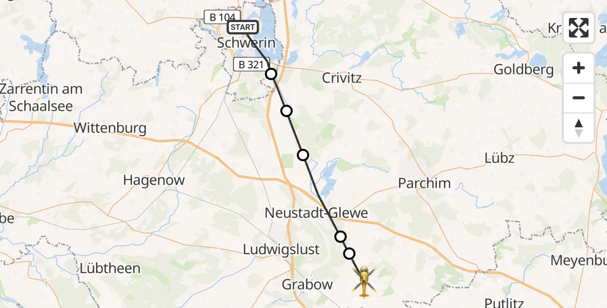 Flugroute Rettungshubschrauber Schwerin - Möllenbeck, 23 Mai 2026, 18:54