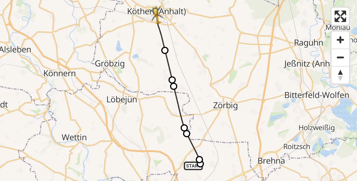 Flugroute Rettungshubschrauber Halle-Oppin Flugplatz - Köthen (Anhalt), 23 Mai 2026, 18:58