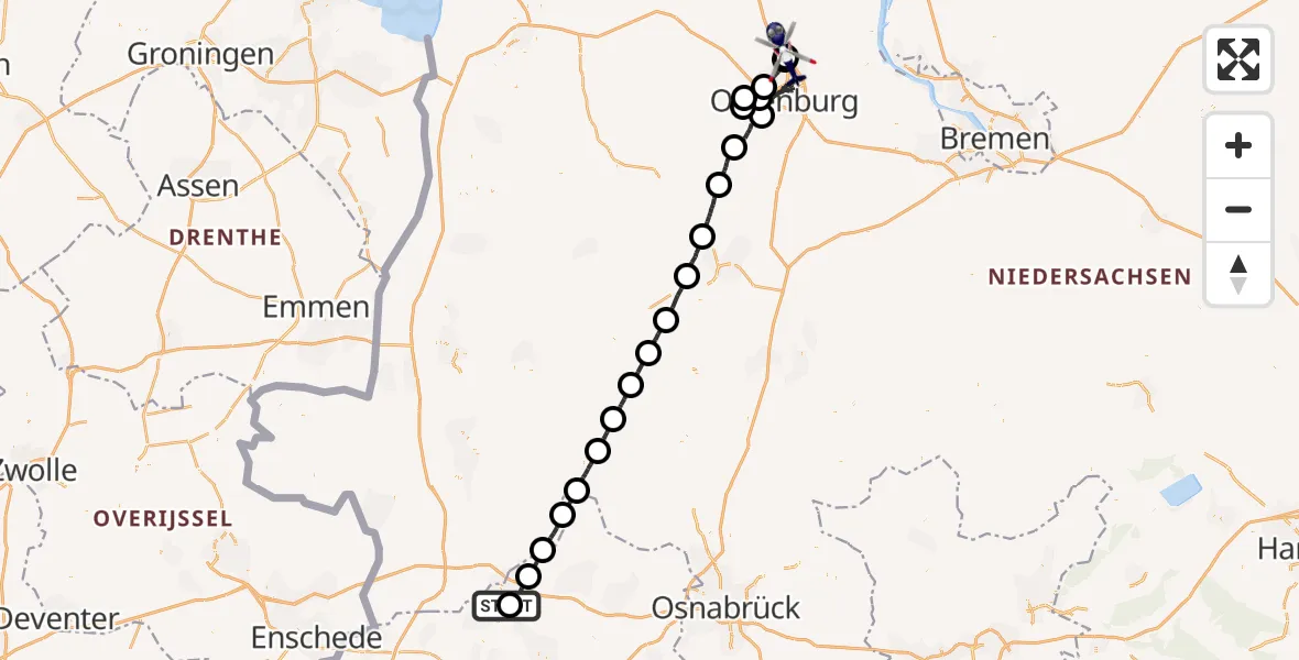 Flugroute Polizeihubschrauber ADAC Luftrettungsstation Rheine Hubschrauberlandeplatz (Christoph Europa 2) - Oldenburg Police Hubschrauberlandeplatz, 23 Mai 2026, 19:03