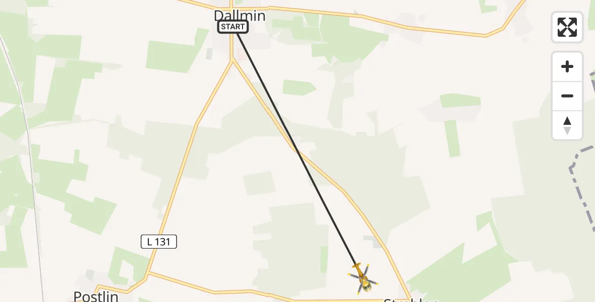 Flugroute Rettungshubschrauber Karstädt - Karstädt, 23 Mai 2026, 19:10
