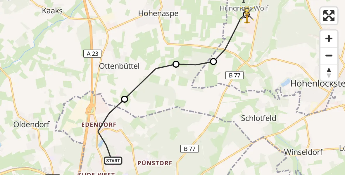 Flugroute Rettungshubschrauber Itzehoe - Itzehoe Hungriger Wolf Flugplatz, 23 Mai 2026, 19:25