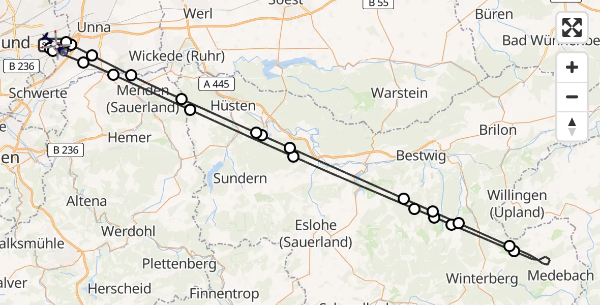 Flugroute Polizeihubschrauber Dortmund Flughafen - Dortmund Flughafen, 23 Mai 2026, 19:38