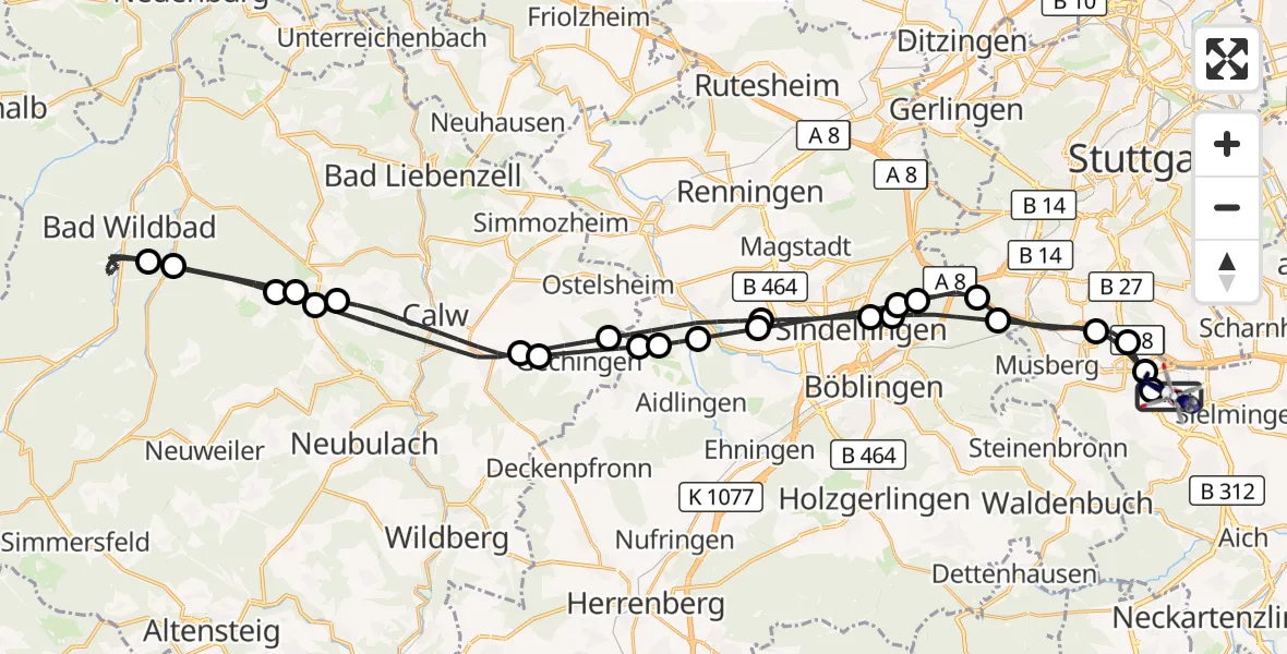 Flugroute Polizeihubschrauber Flughafen Stuttgart - Flughafen Stuttgart, 23 Mai 2026, 19:51
