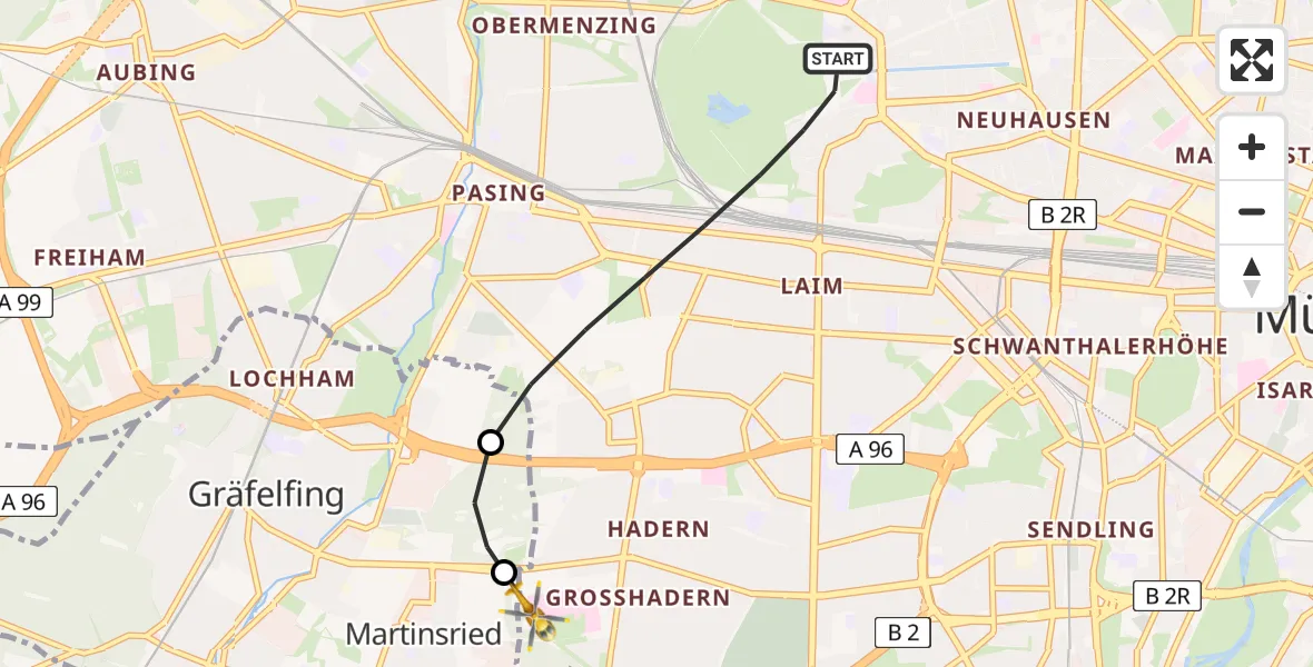 Flugroute Rettungshubschrauber München - DRF Air Rescue München Hubschrauberlandeplatz, 23 Mai 2026, 20:45