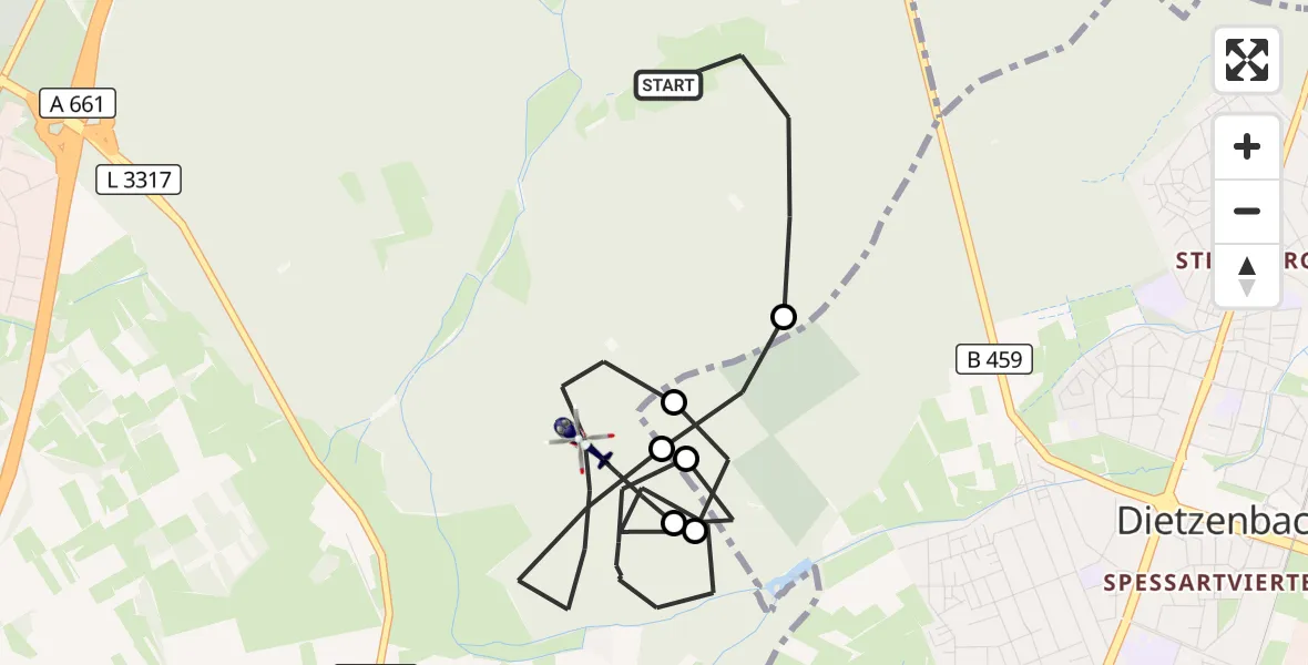 Flugroute Polizeihubschrauber Dreieich - Dreieich, 23 Mai 2026, 21:44
