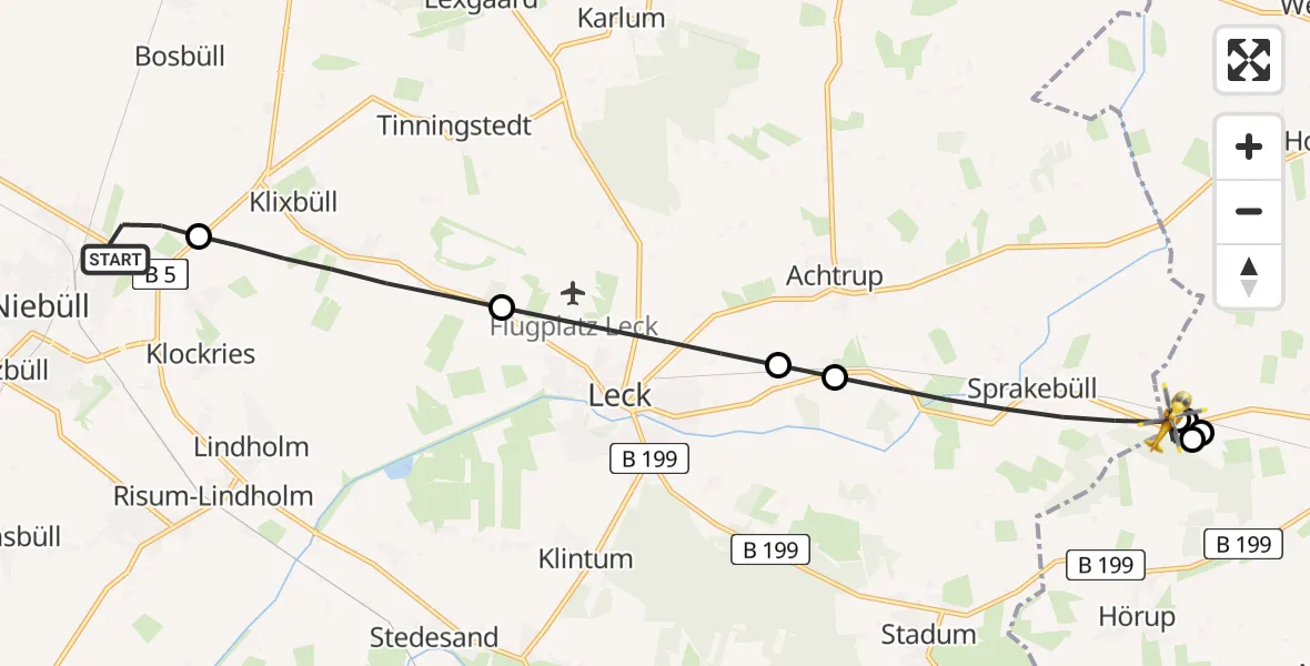 Flugroute Rettungshubschrauber Niebüll - Schafflund, 23 Mai 2026, 23:18