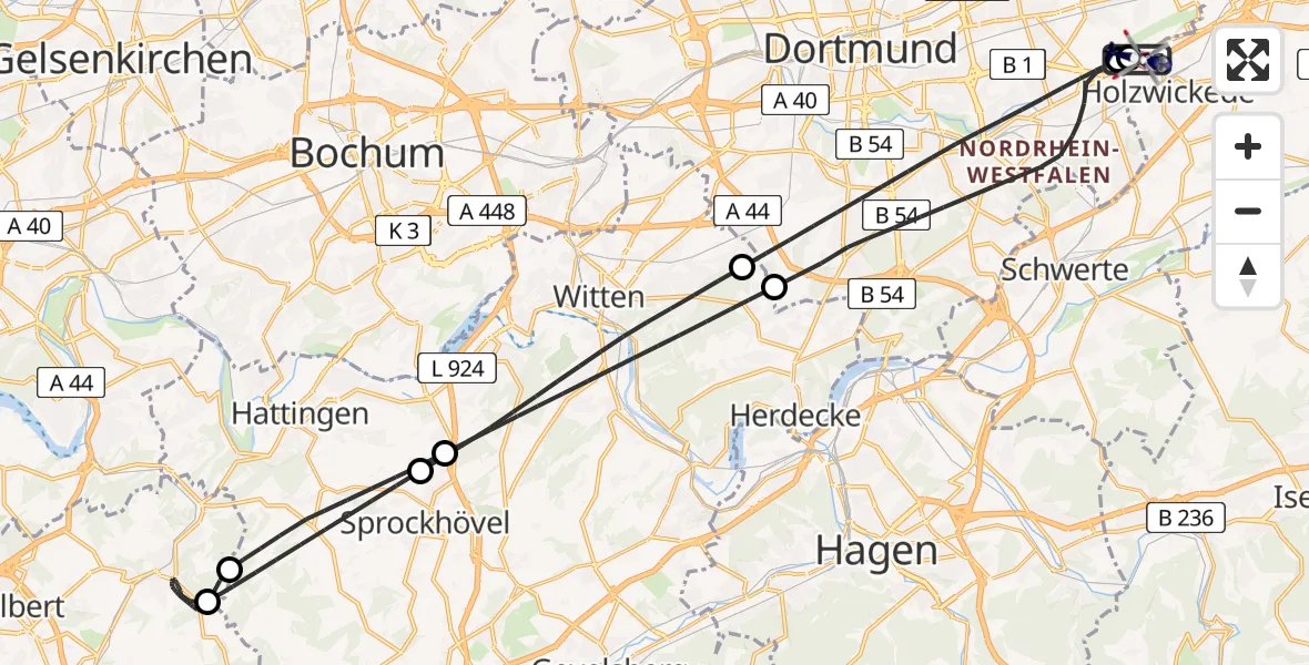 Flugroute Polizeihubschrauber Dortmund Flughafen - Dortmund Flughafen, 24 Mai 2026, 01:50