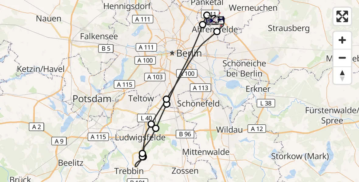 Flugroute Polizeihubschrauber Ahrensfelde Hubschrauberlandeplatz - Ahrensfelde Hubschrauberlandeplatz, 24 Mai 2026, 04:41