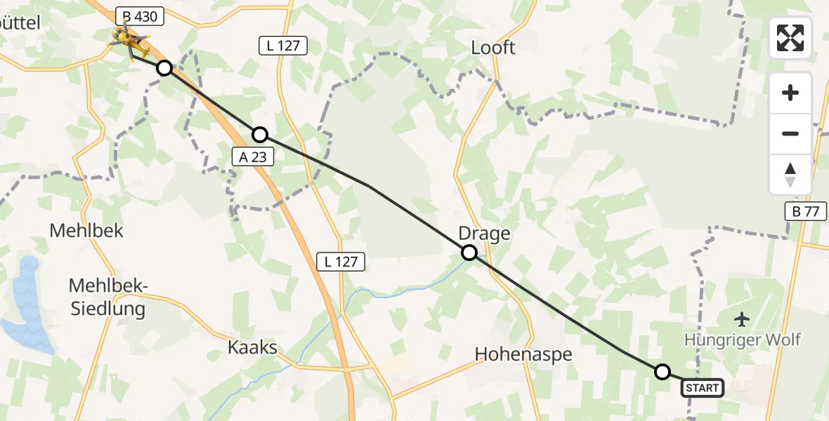 Flugroute Rettungshubschrauber Hohenlockstedt - Agethorst, 24 Mai 2026, 04:52