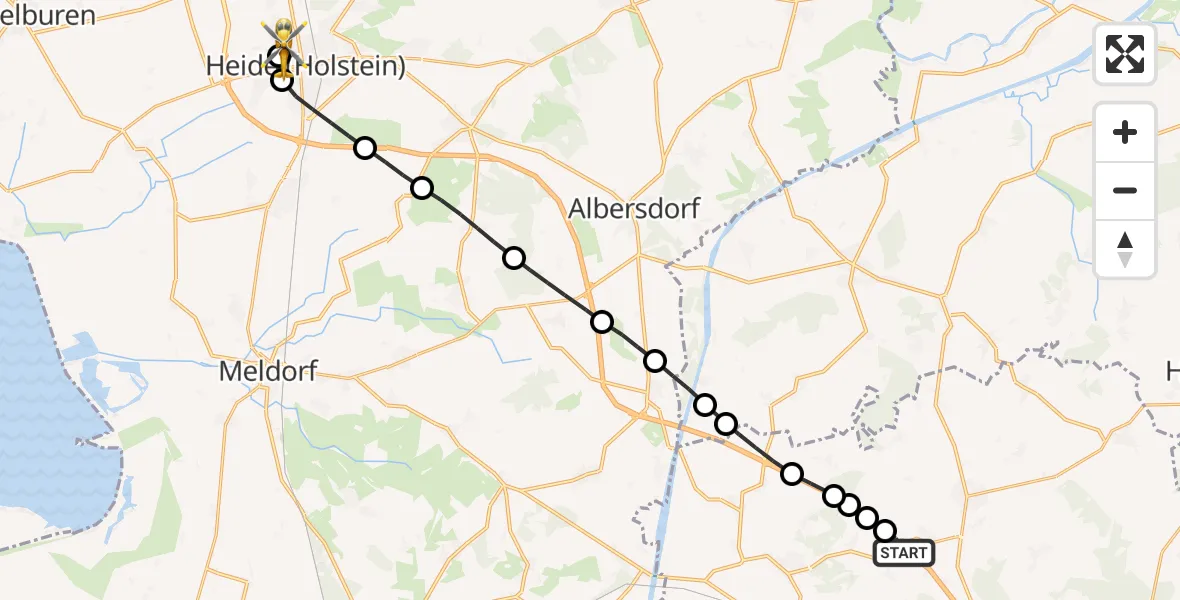Flugroute Rettungshubschrauber Agethorst - Heide, 24 Mai 2026, 05:20