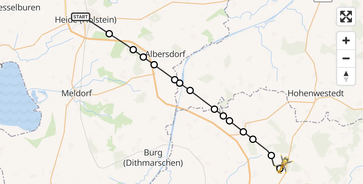 Flugroute Rettungshubschrauber Heide - Hohenlockstedt, 24 Mai 2026, 06:05