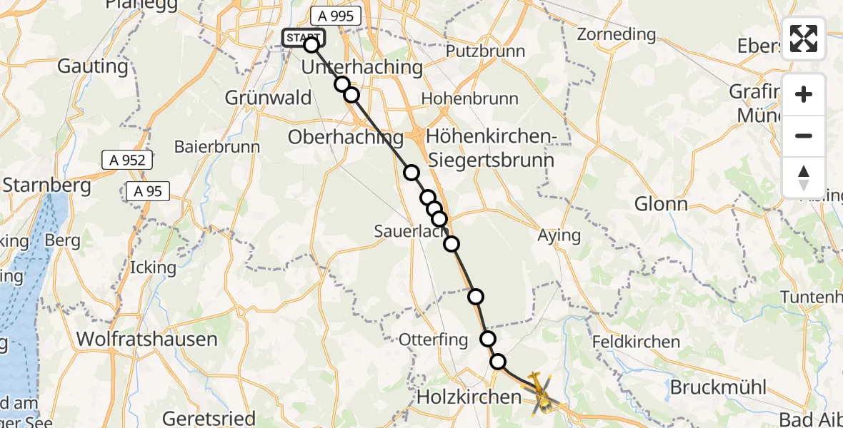 Flugroute Rettungshubschrauber ADAC Air Rescue Center Hubschrauberlandeplatz (Christoph 1) - Valley, 24 Mai 2026, 06:39