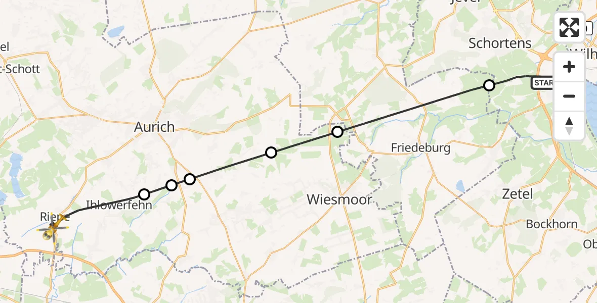 Flugroute Rettungshubschrauber Sande - Ihlow, 24 Mai 2026, 07:24