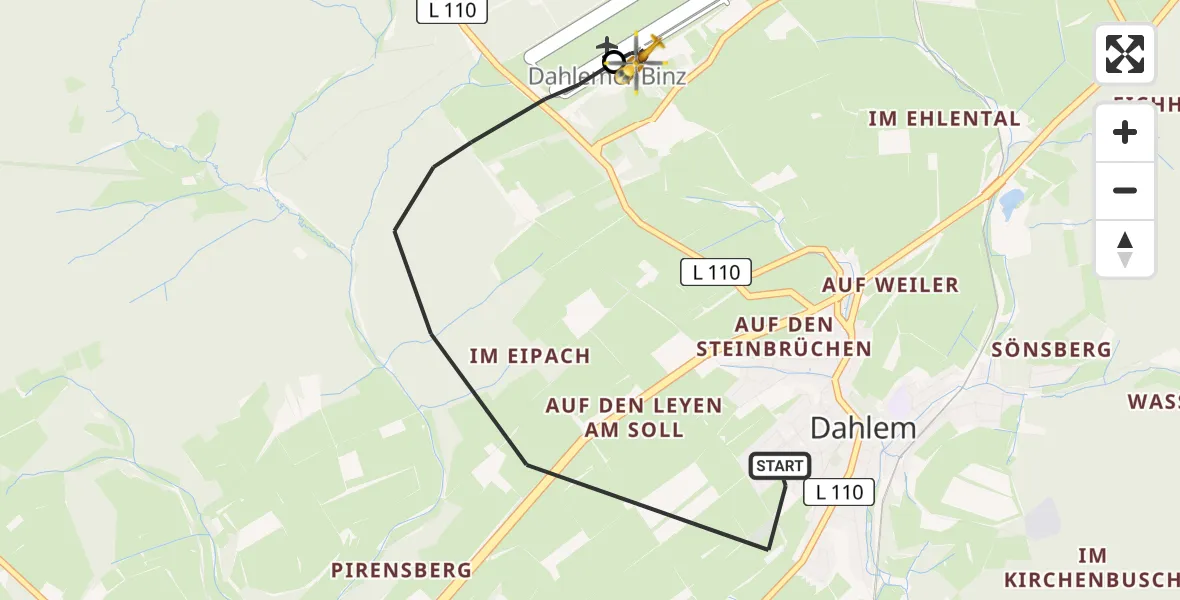 Flugroute Ambulanzhubschrauber Dahlem - Dahlemer Binz Flugplatz, 24 Mai 2026, 07:32