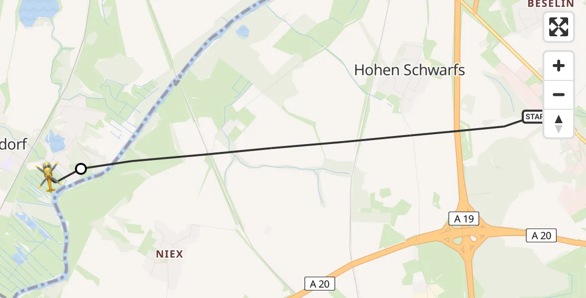 Flugroute Ambulanzhubschrauber Dummerstorf - Papendorf, 24 Mai 2026, 07:35
